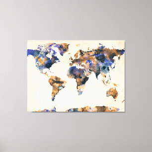 Toile Aquarelle de carte du monde