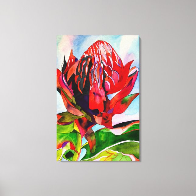 Toile Aquarelle de fleurs indigènes de Waratah (Recto)