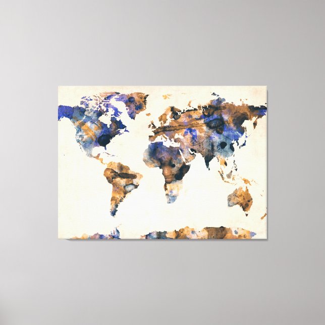 Toile Aquarelle de la carte mondiale (Recto)