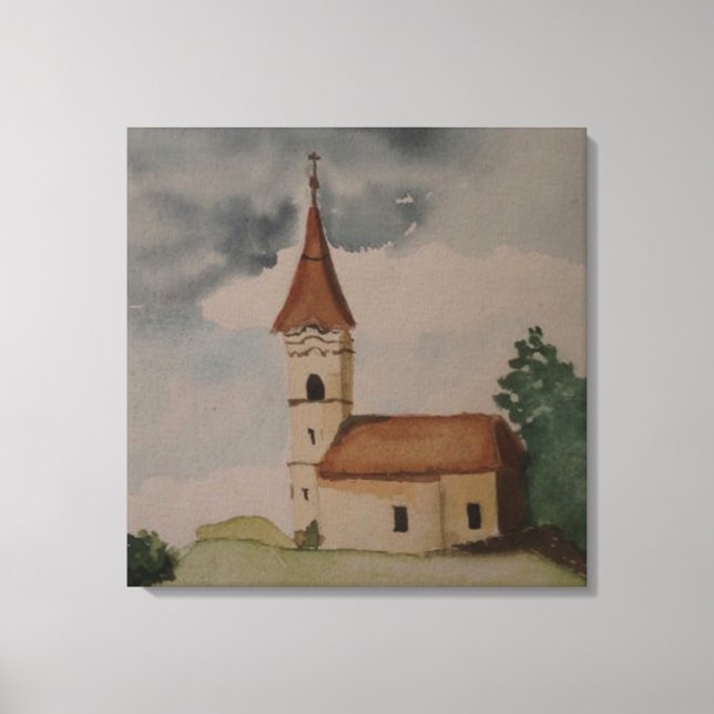 Toile Aquarelle de l'église médiévale (Recto)