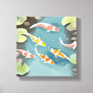 Toile Aquarelle d'étang à carpes koï   Peinture de beaux