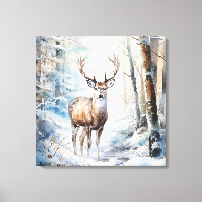 Toile Aquarelle d'hiver Deer Canvas Art (Recto)
