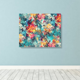 Toile Aquarelle éclaboussée et fleurs à l'encre