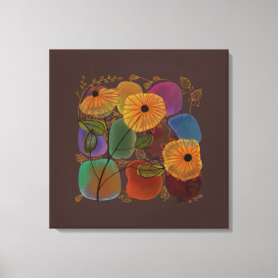 Toile Aquarelle Fleurs et rochers Vous Customisez