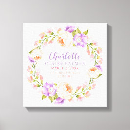Toile Aquarelle Floral Personnalisé Baby Birth Stats