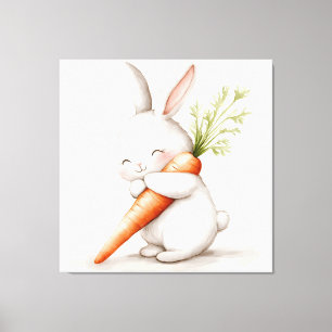 Toile Aquarelle Fluffy Bunny Carrot Love