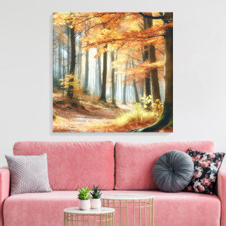 Toile Aquarelle Forêt d'automne : Art d'automne