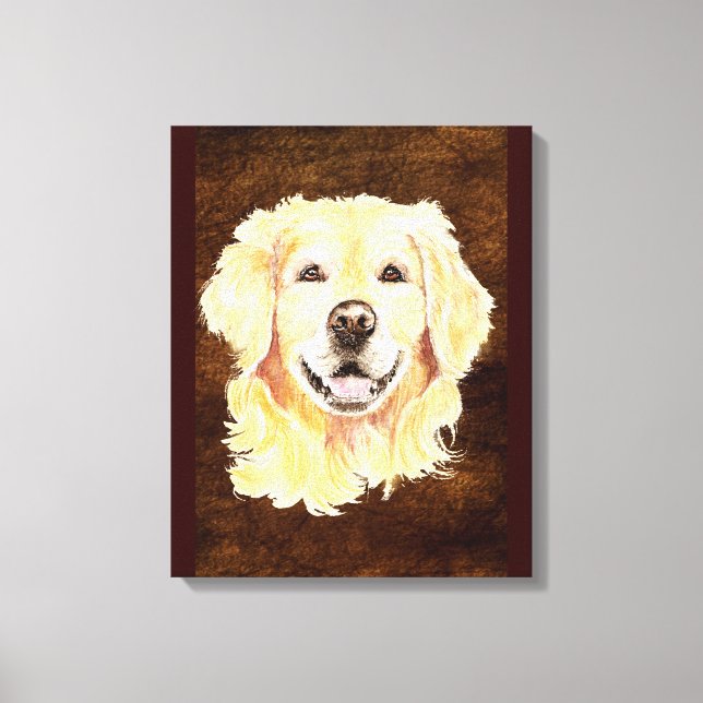 Toile Aquarelle Golden Retriever Chien Art Animal (Recto)