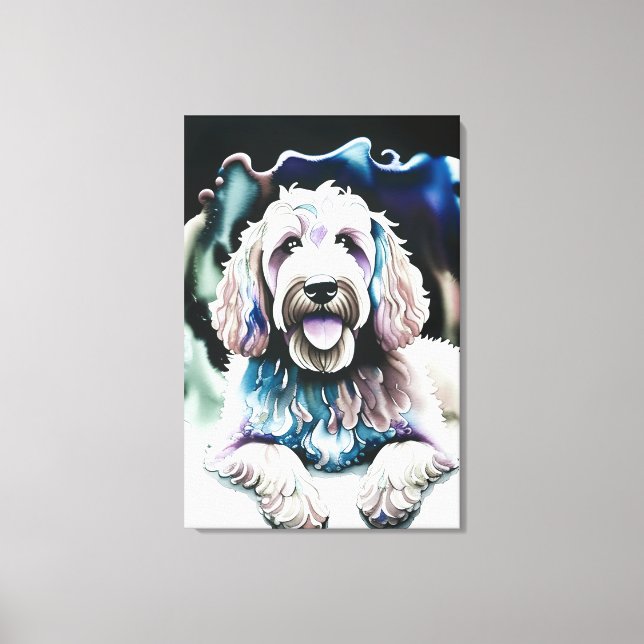 Toile Aquarelle Goldendoodle Soft Pastel "Happy Dog" (Recto)