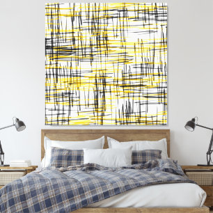 Toile Aquarelle 'Gris Jaune noir Scribbles' Abstraite