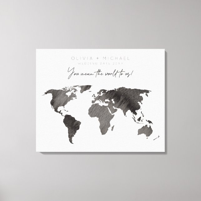 Toile Aquarelle gris World Map Canvas Livre d'invités (Recto)