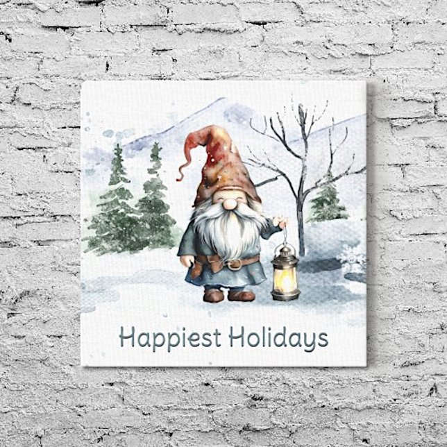 Toile Aquarelle hiver Gnome de Noël (Watercolor Winter Christmas Gnome Canvas Print)