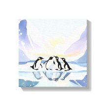 Aquarelle hiver Pingouins | Neige et glace