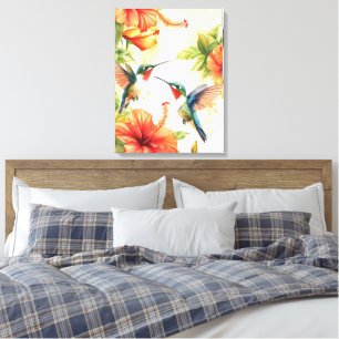 Toile Aquarelle Hummingbird and Flowers Design