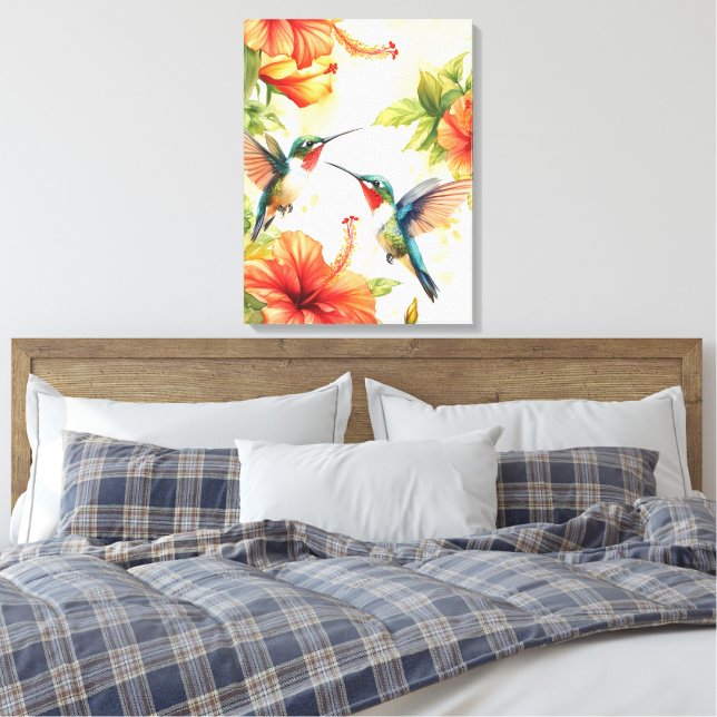 Toile Aquarelle Hummingbird and Flowers Design (Insitu(Chambre))