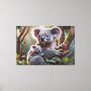 Toile Aquarelle Koala et bébé Joey dans une peinture d'a