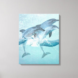 Toile Aquarelle marine des dauphins de plage