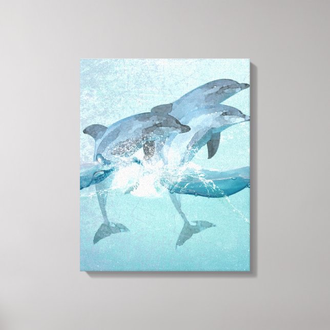 Toile Aquarelle marine des dauphins de plage (Recto)