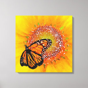 Toile Aquarelle Monarque Papillon Monarque sur tournesol