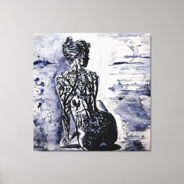 Toile Aquarelle - Nature Lady - Noir & Blanc (Recto)