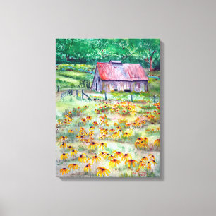Toile Aquarelle Noir-Eyed de grange de fleur sauvage de