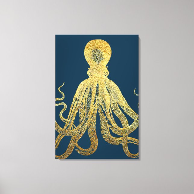 Toile Aquarelle octopique bleue vintage (Recto)