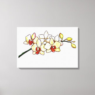 Toile aquarelle orchidée fleurs jaunes zen