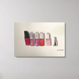 Toile Aquarelle originale Art Nailpolish -Rose & Rouge