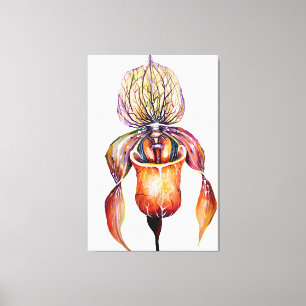 Toile Aquarelle Paphiopedilum Orchid en couleurs vives