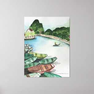 Toile Aquarelle paysage, Vietnam, Tam Coc Poster Flye