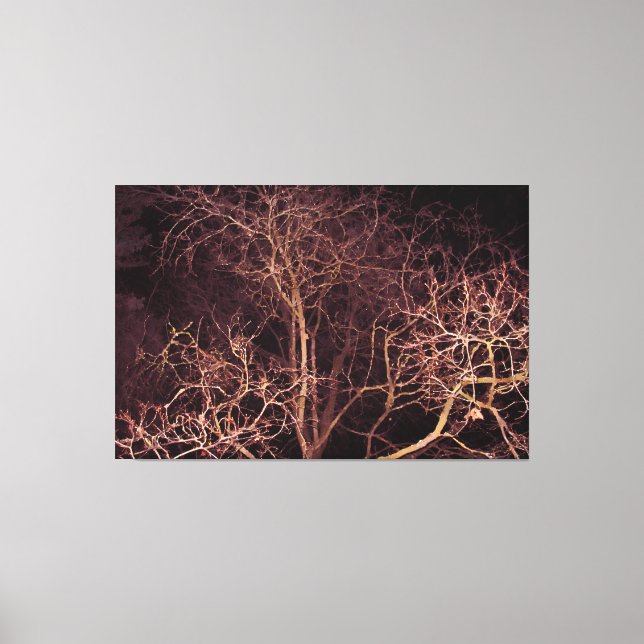 Toile Aquarelle Peinture Arbre d'hiver de nuit (Recto)
