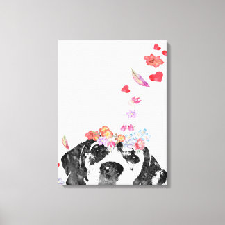 Toile Aquarelle Peinture Beagle Chien Fleurs de couronne