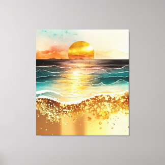 Toile Aquarelle Plage Coucher de soleil Peinture avec Ac