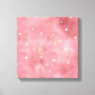 Toile Aquarelle rose Coeurs Gold Love