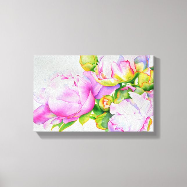 Toile Aquarelle rose fleurie rose pivoines blanc floral (Recto)