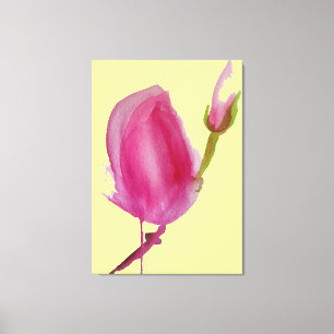 Toile Aquarelle rose Magnolia art floral grande fleur