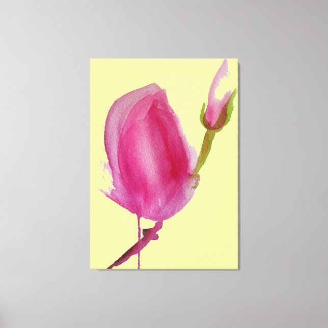 Toile Aquarelle rose Magnolia art floral grande fleur (Recto)