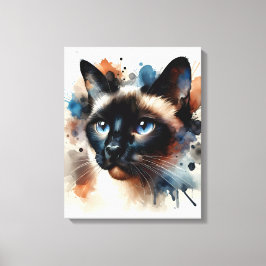 Toile Aquarelle Siamese Chat Portrait coloré