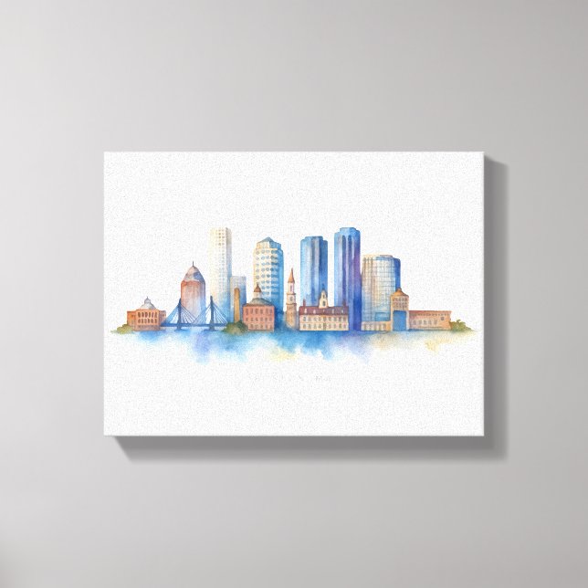 Toile Aquarelle Skyline de Boston City | MA Boston moder (Recto)