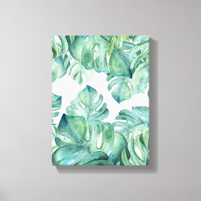 Toile Aquarelle tropicale Monstera Palm Feuilles (Recto)
