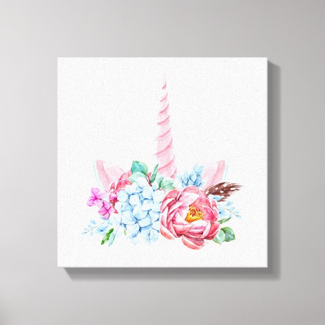 Toile Aquarelle Unicorn Couronne florale (Recto)