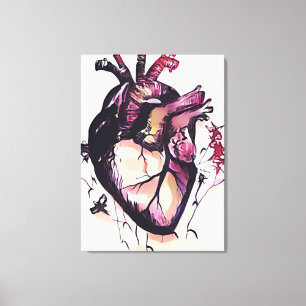 Toile Aquarelle violet rose noir Beating Heart Art