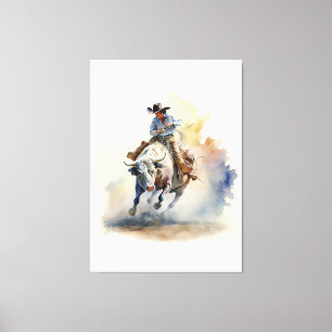 Toile Aquarelle western poussiéreuse “Cavalier de taurea