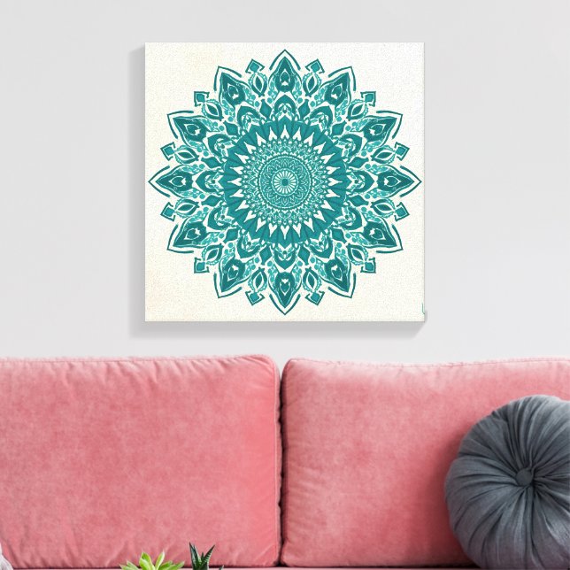 Toile Arabesque Mandala Art - Turquoise & Turquoise géom (Insitu(Salon))