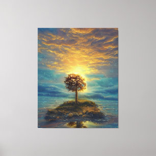Toile Arbre à coucher de soleil doré