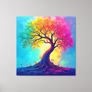 Toile Arbre Arc-en-Ciel : Racines de l'Espoir Infini Art