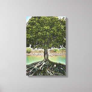 Toile Arbre avec des racines par l'eau