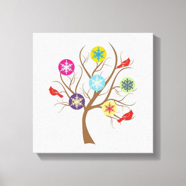 Toile Arbre avec flocons de neige et cardinaux moderne (Recto)