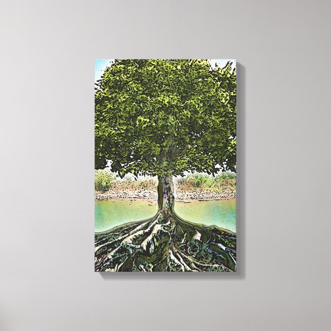 Toile Arbre avec racines par eau (Recto)