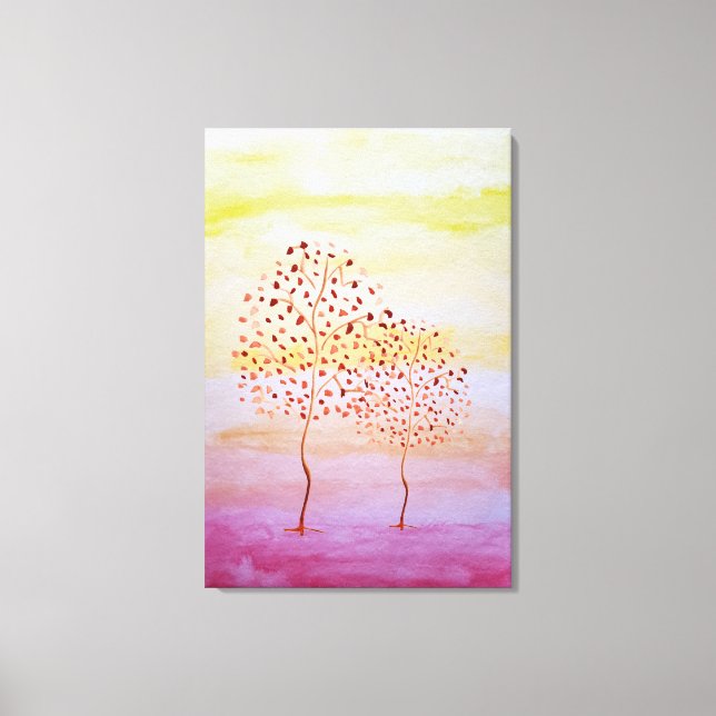 Toile Arbre Coucher de soleil aquarelle main peint (Recto)